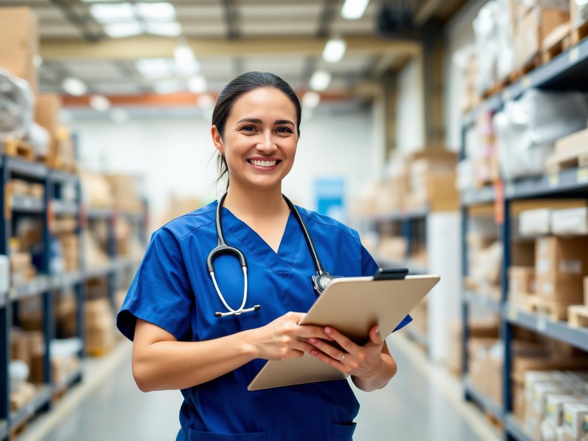 Northline Medical Provisions warehouse team member reviewing an order